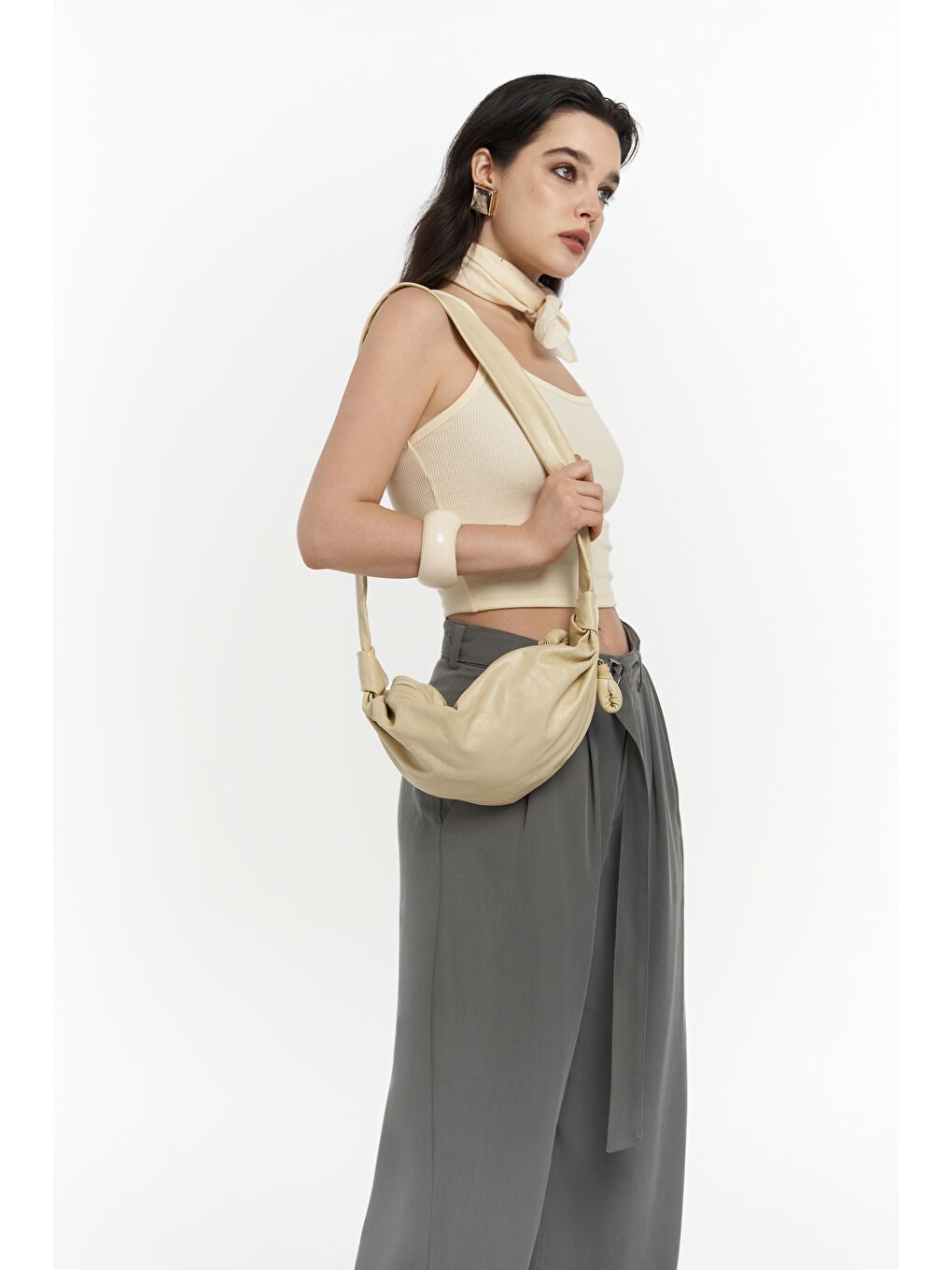 Paros Kemer Detay Gri Palazzo Pantolon-2