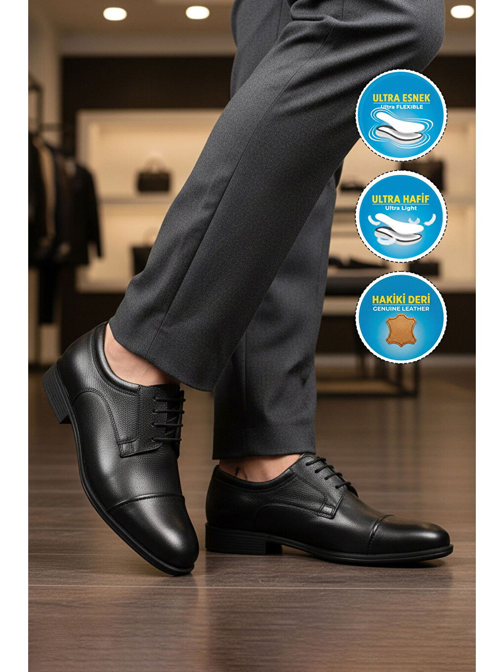 Premium Siyah Hakiki Deri Anatomik Erkek Klasik Ayakkabı 693 M-2