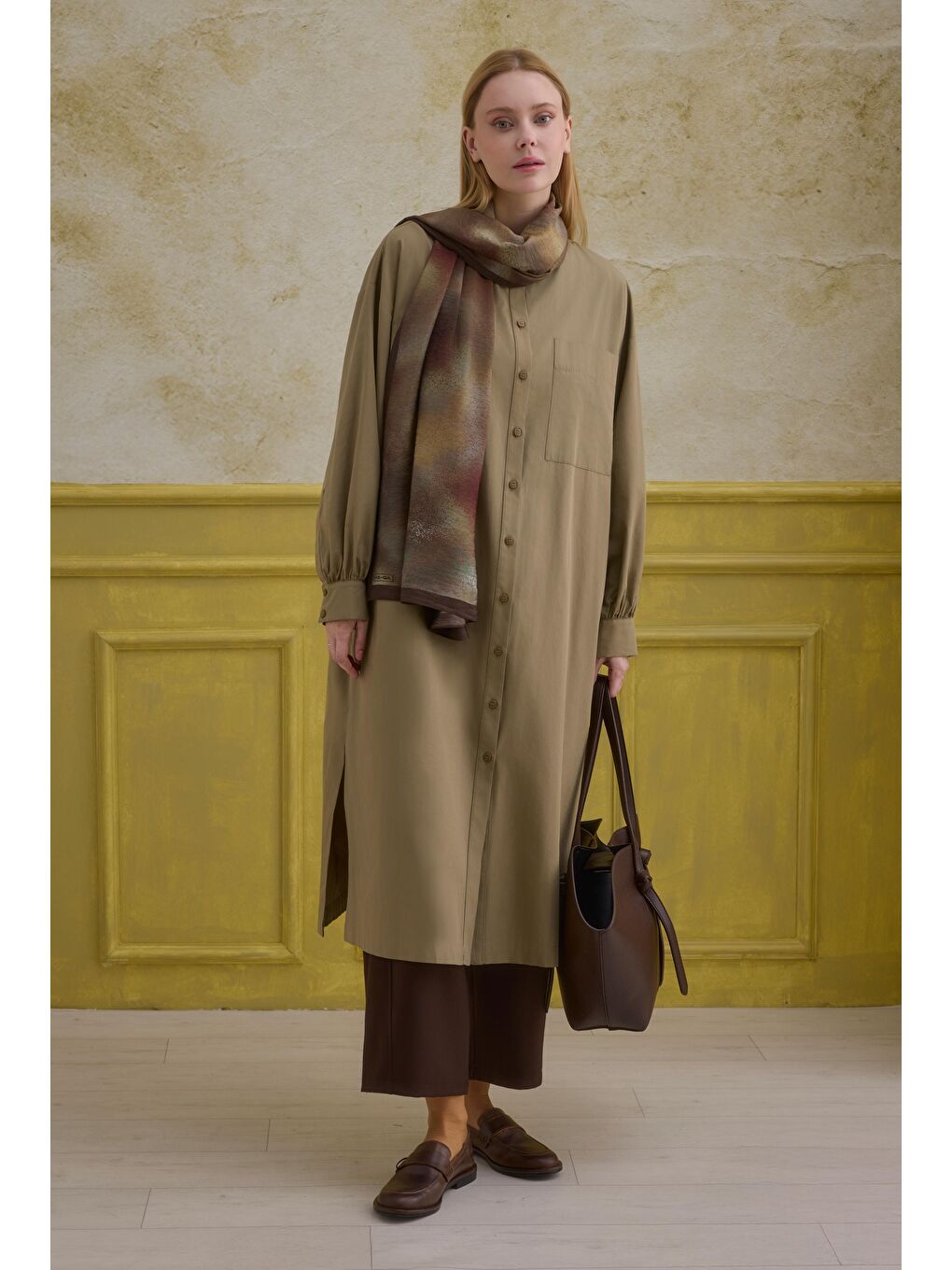 Yeşil Hakim Yaka Uzun Tunik Açık Kil-2