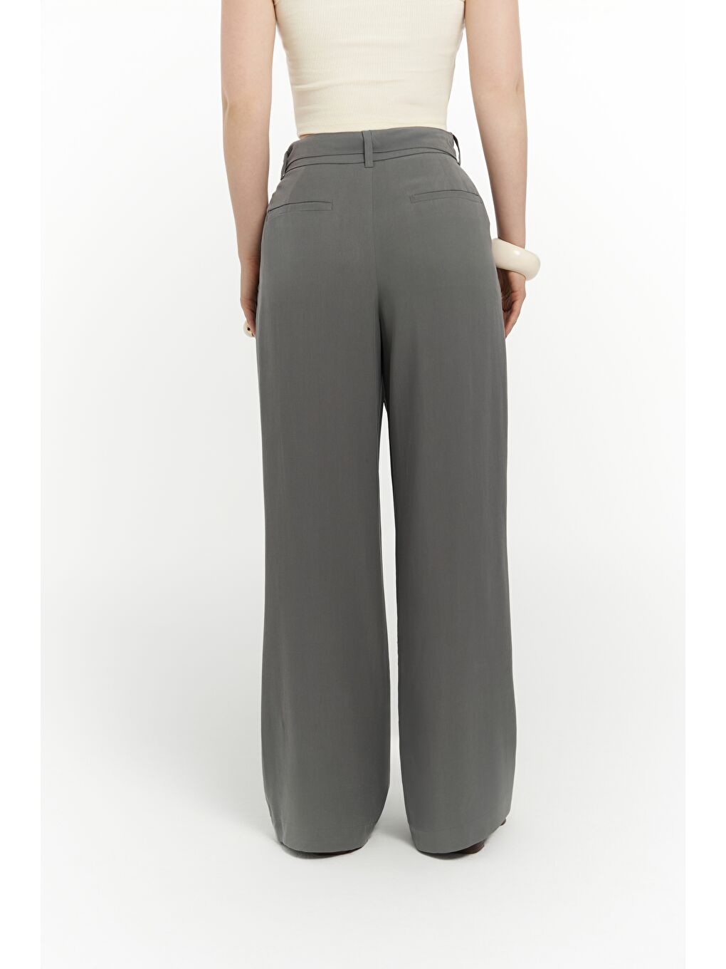 Paros Kemer Detay Gri Palazzo Pantolon-4