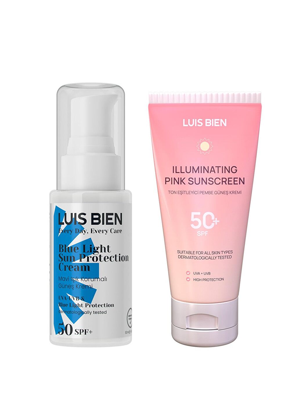 Luis Bien Şeffaf Ton Eşitleyici Pembe Güneş Kremi & Mavi Işık Korumalı SPF 50+ 2'li Set