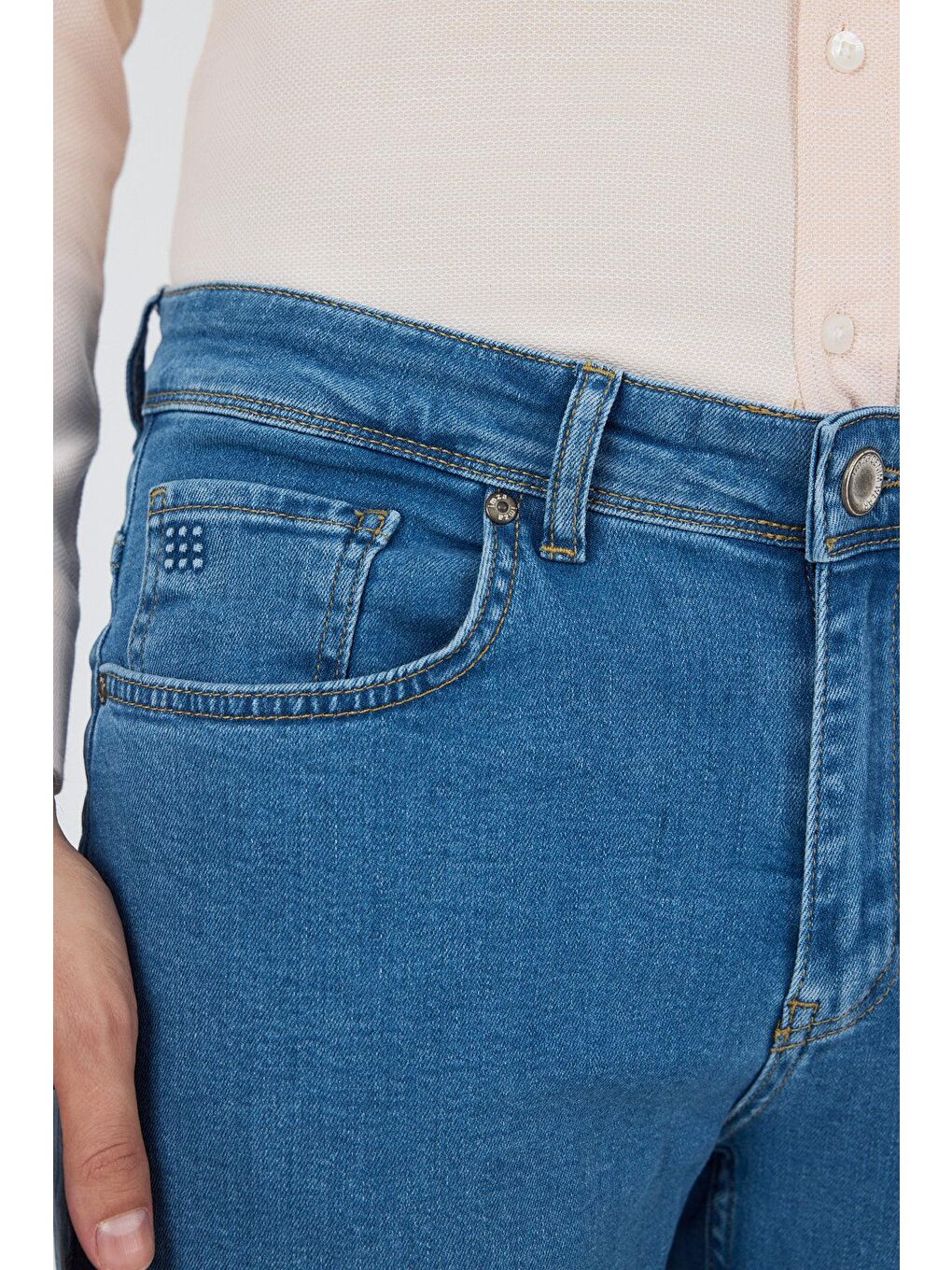 Koyu Mavi Gabardin 5 Cep Düz Paça Casual Slim Fit Pamuklu Denim Pantolon 1023250155-2