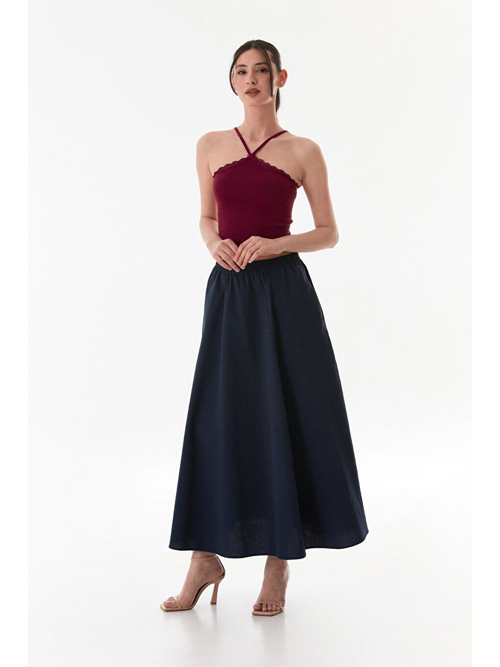 Bordo Fitilli Çapraz Askılı Crop Body-3