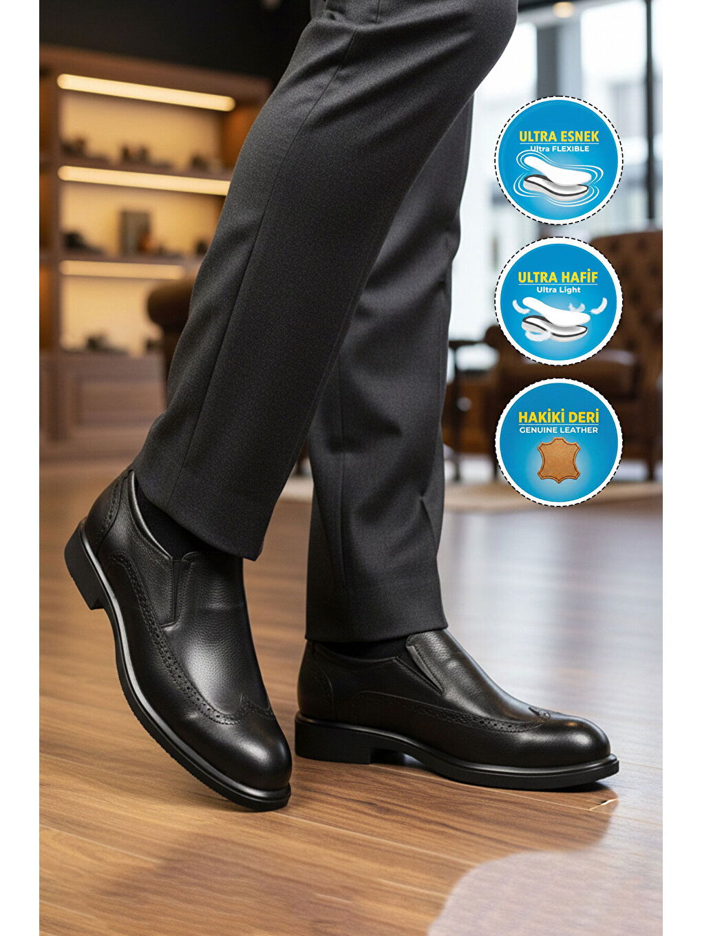 Premium Siyah Hakiki Deri Anatomik Erkek Klasik Ayakkabı 2074 M-2