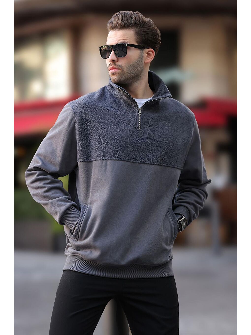 Madmext Füme Dik Yaka Yarım Fermuarlı Polar Sweatshirt 7096 - 2