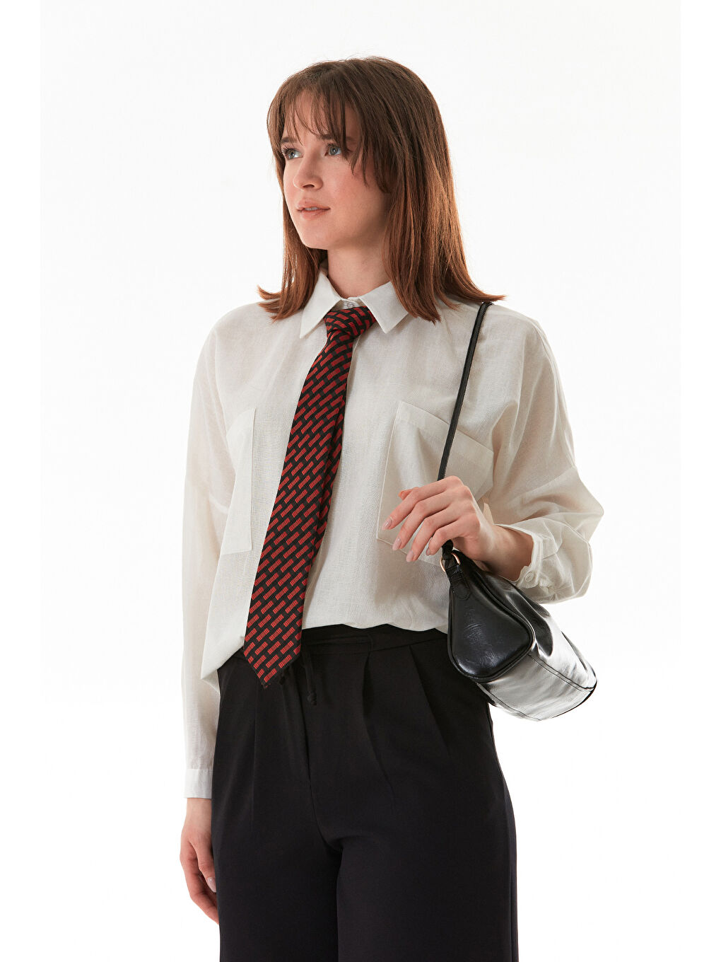 Ekru Basic Çift Cepli Oversize Gömlek