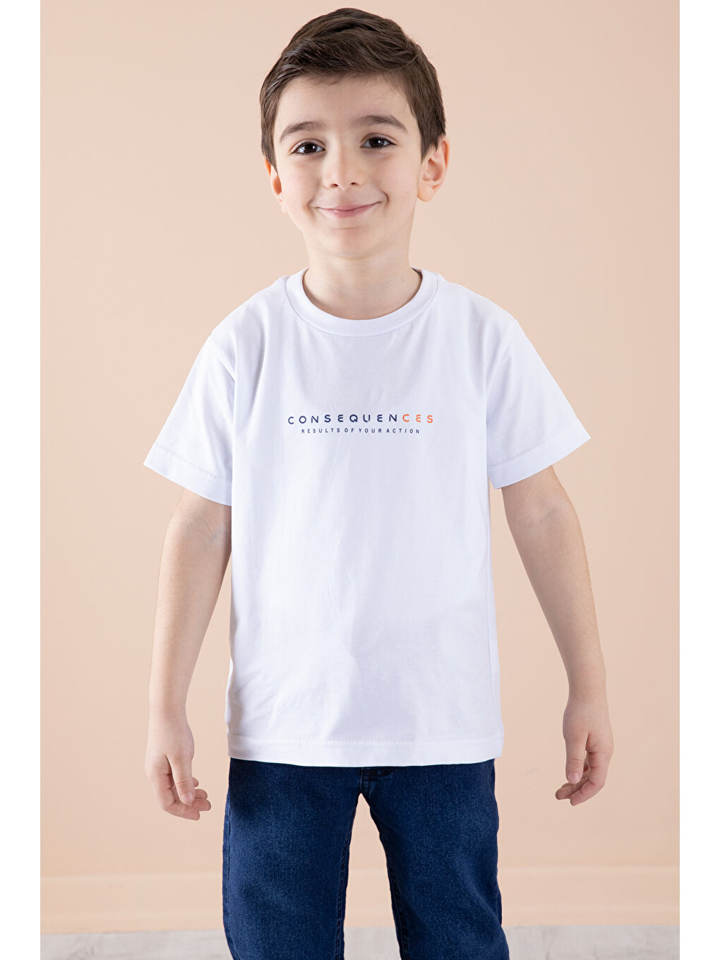 Kahverengi Jean Ceket Yazı Baskılı Erkek Çocuk Pantolonlu 3lü Takım 20313-4