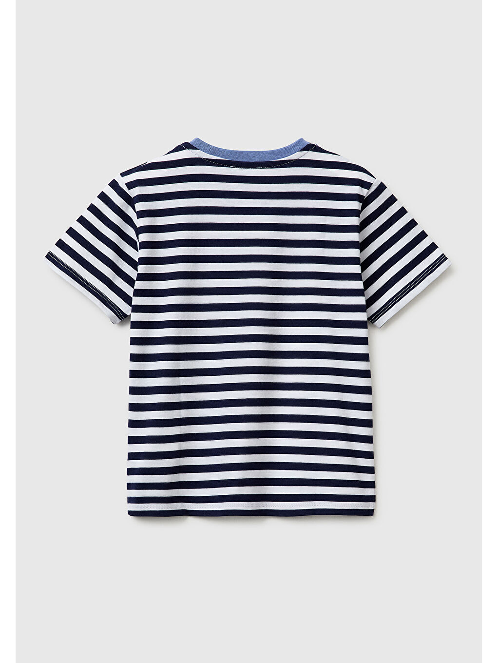 Erkek Çocuk Mavi Mix İplik Boyalı Logo İşlemeli Çizgili Bisiklet Yaka T-Shirt-1