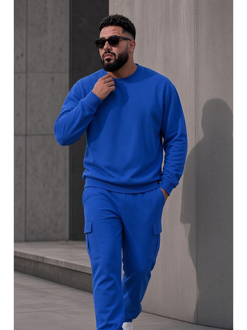 Mavi John Erkek İki İpli Şardonlu Düz Renk Günlük Battal Büyük Beden Bisiklet Yaka Sweatshirt-2