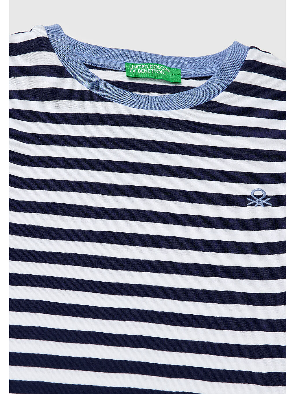 Erkek Çocuk Mavi Mix İplik Boyalı Logo İşlemeli Çizgili Bisiklet Yaka T-Shirt-2