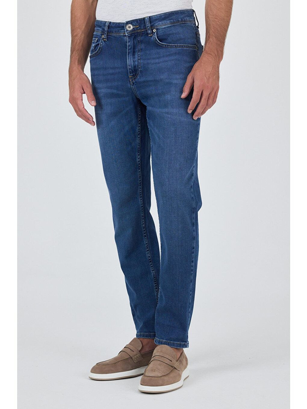 Lacivert Gabardin 5 Cep Düz Paça Casual Slim Fit Pamuklu Denim Pantolon 1023250156-1