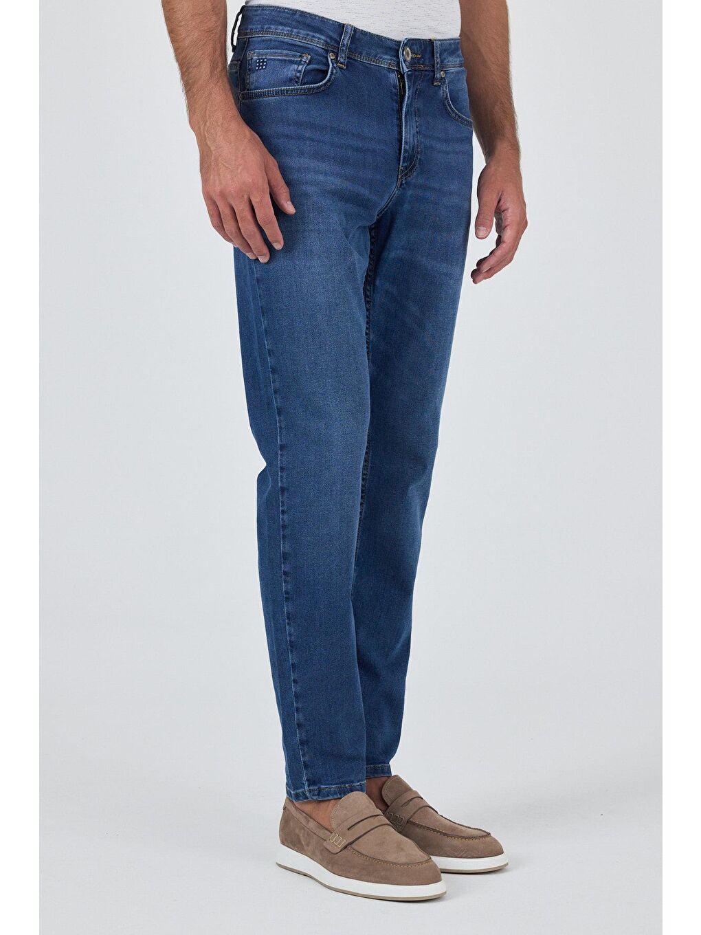 Lacivert Gabardin 5 Cep Düz Paça Casual Slim Fit Pamuklu Denim Pantolon 1023250156-2