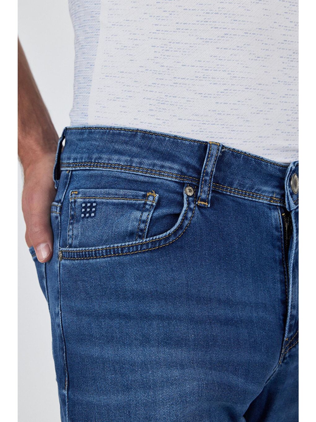 Lacivert Gabardin 5 Cep Düz Paça Casual Slim Fit Pamuklu Denim Pantolon 1023250156-3