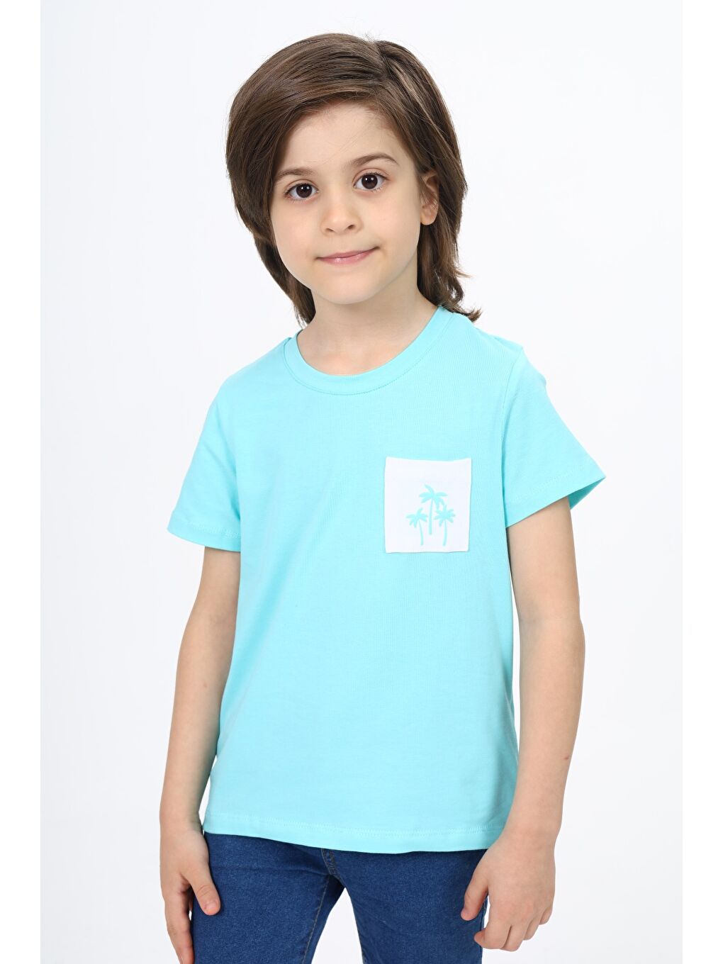 Turkuaz Erkek Çocuk Baskılı Tişört-1
