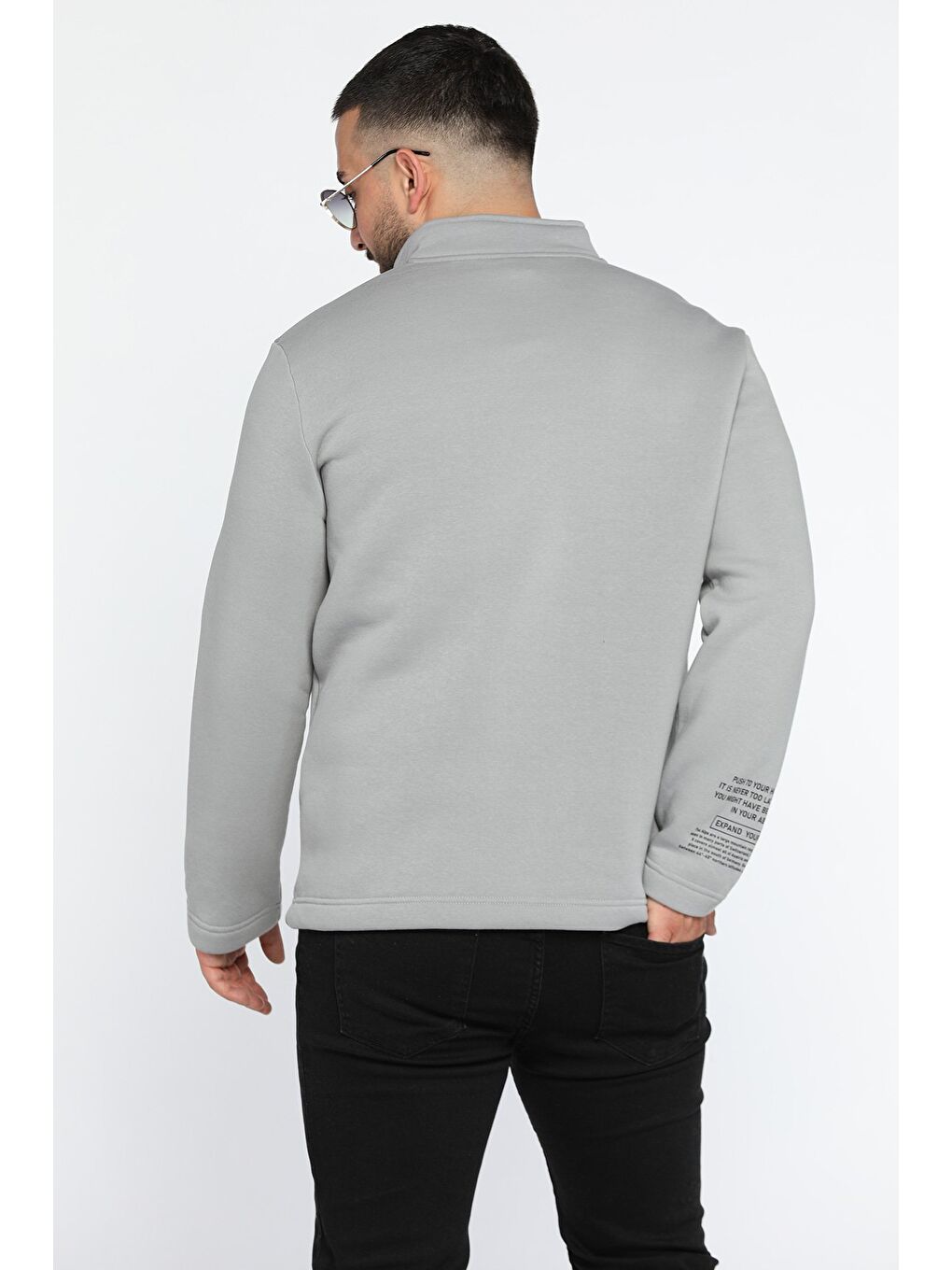 Mishar İtalia Gri Erkek Dik Yaka Yarım Fermuarlı Şardonlu Üç İplik Sweatshirt - 2