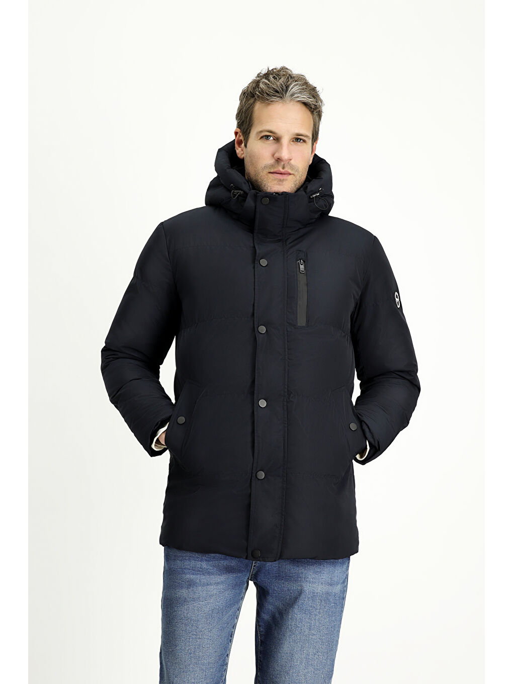 Lacivert Kapüşonlu Spor Şişme Mont