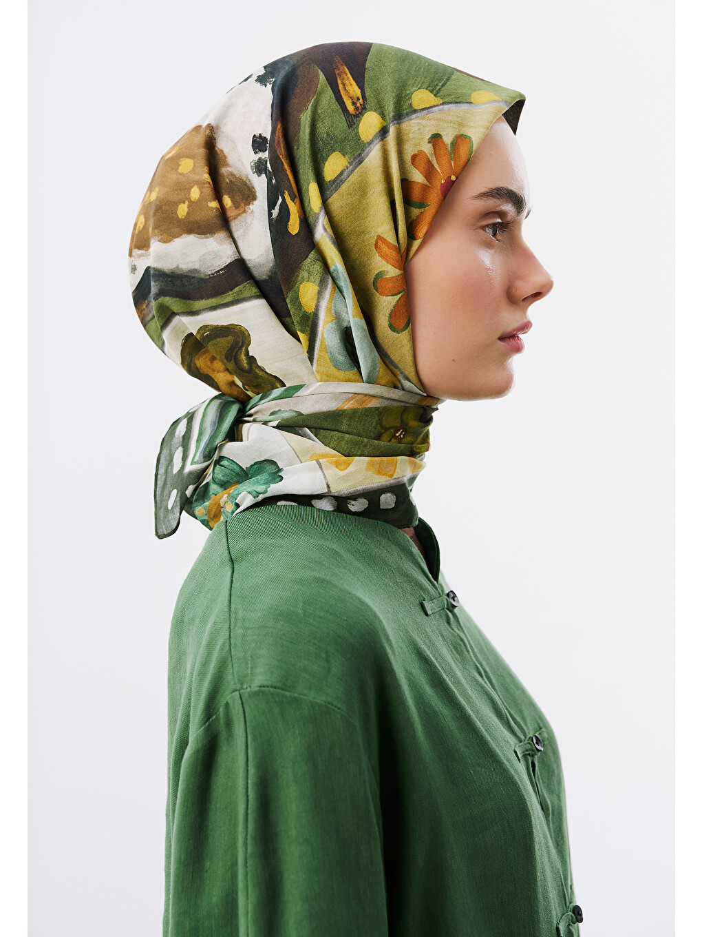 Floral Story Desen Vual Eşarp Yeşil-1