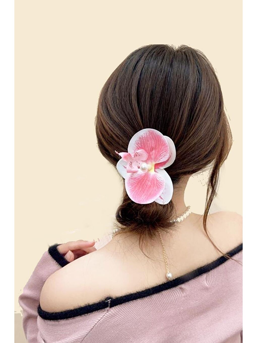 3 Adet Pembe Tonları İnci Detaylı Aloha Orkide Pens Toka-1