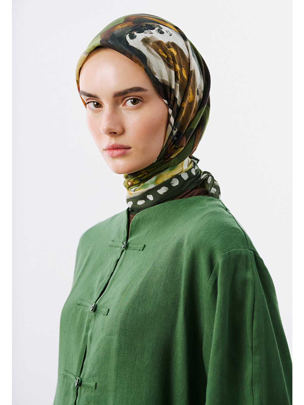 Floral Story Desen Vual Eşarp Yeşil-2