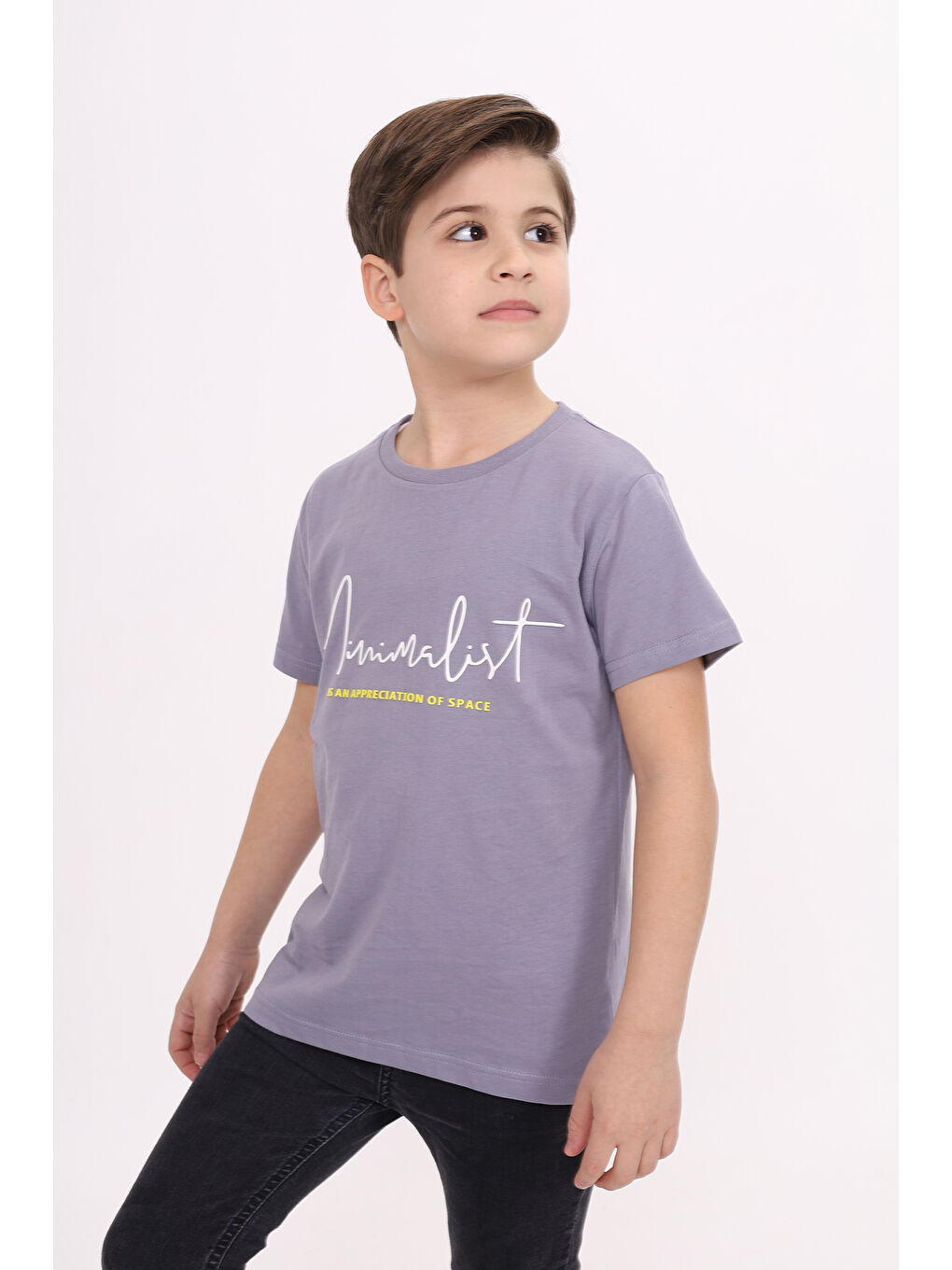 Gri Erkek Çocuk Baskılı Tişört-1