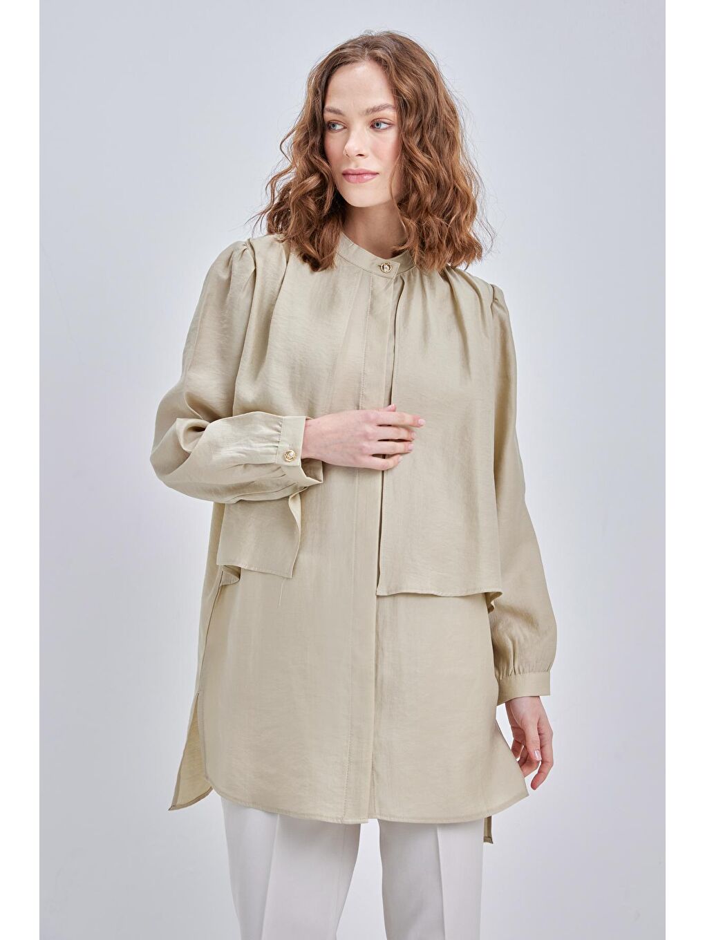 Yeşil Mint Dökümlü Gömlek Tunik