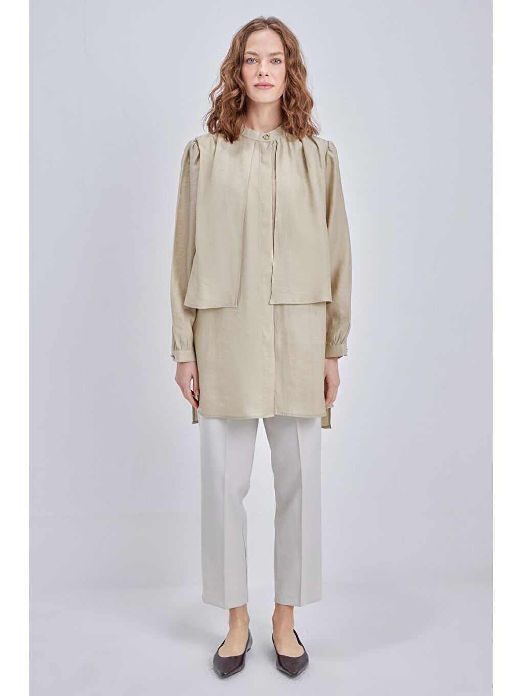 Yeşil Mint Dökümlü Gömlek Tunik-1