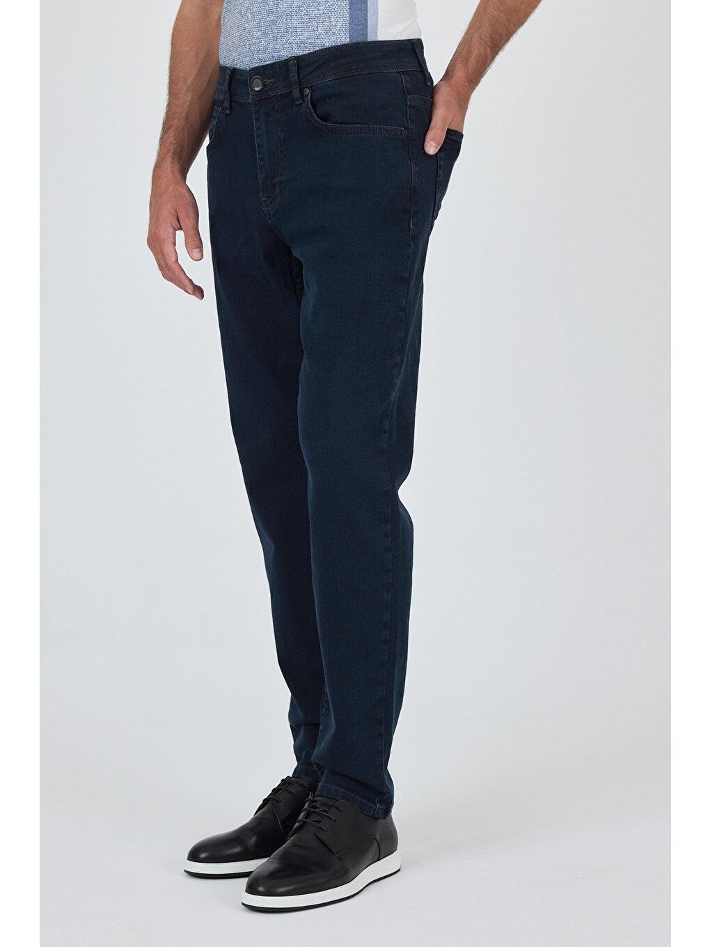 Koyu Lacivert Gabardin 5 Cep Düz Paça Casual Slim Fit Pamuklu Denim Pantolon 1023250154-1
