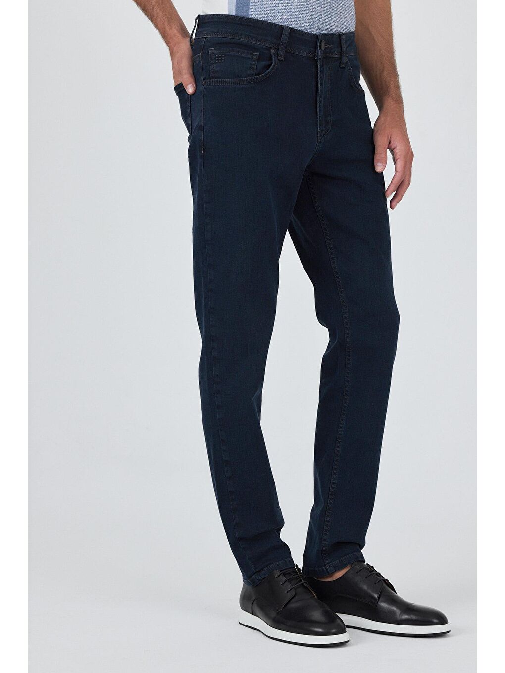 Koyu Lacivert Gabardin 5 Cep Düz Paça Casual Slim Fit Pamuklu Denim Pantolon 1023250154-2