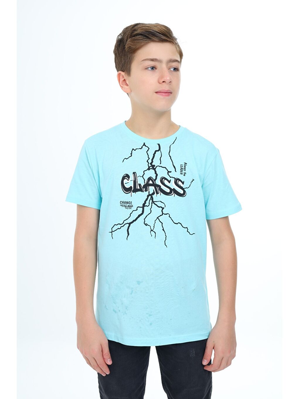 Turkuaz Erkek Çocuk Baskılı Tişört-1