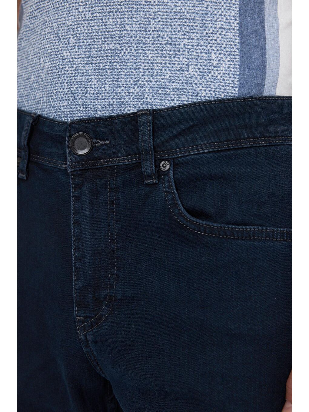 Koyu Lacivert Gabardin 5 Cep Düz Paça Casual Slim Fit Pamuklu Denim Pantolon 1023250154-3