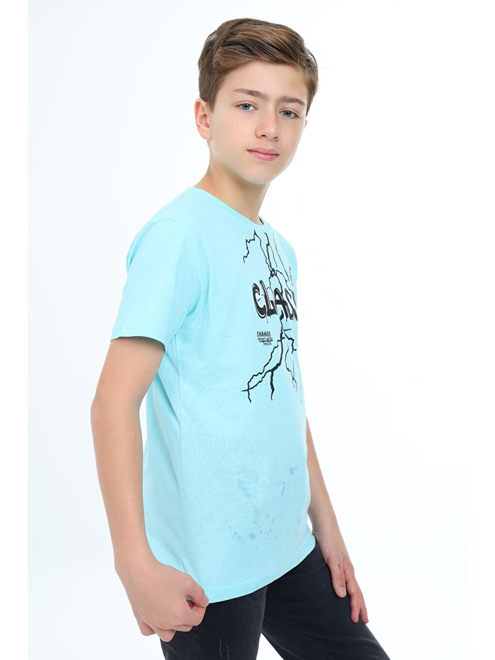 Turkuaz Erkek Çocuk Baskılı Tişört-3