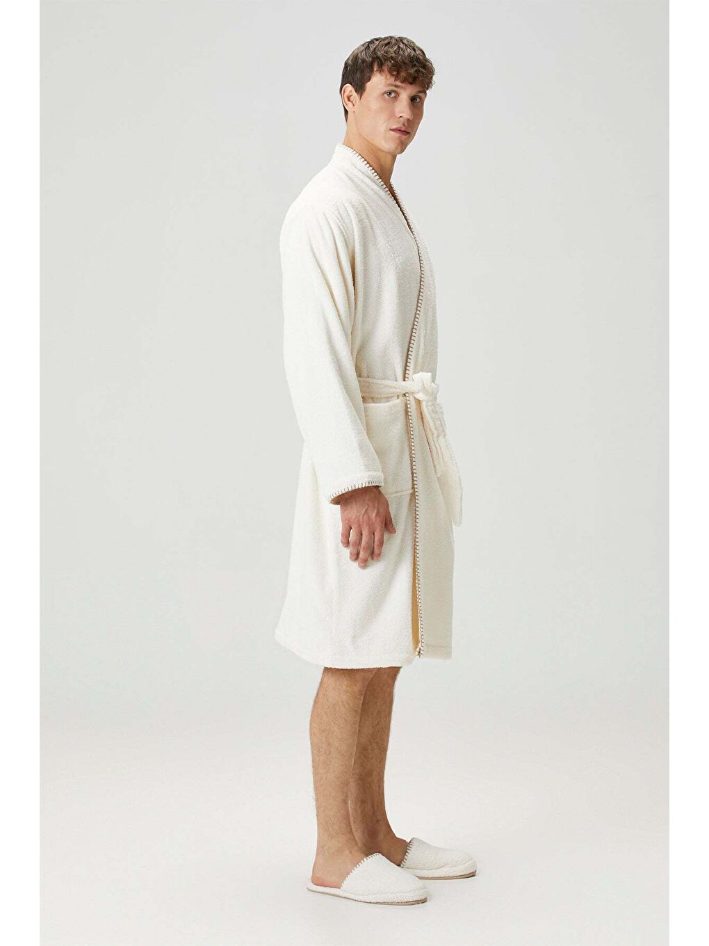 Shadow %100 Pamuk Erkek Bornoz Ekru-3
