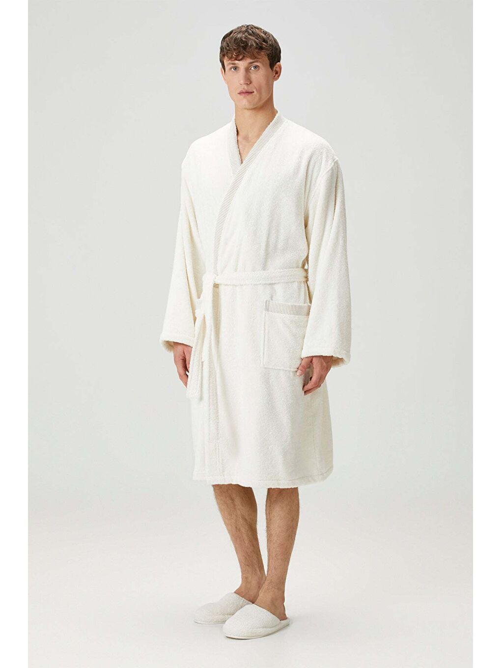 Marble %100 Pamuk Erkek Bornoz Ekru