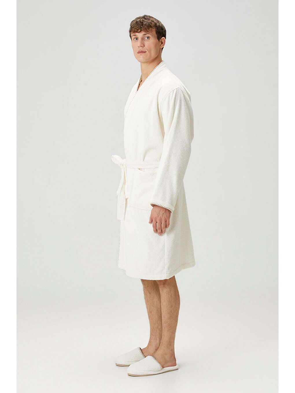 Shadow %100 Pamuk Erkek Bornoz Ekru-4