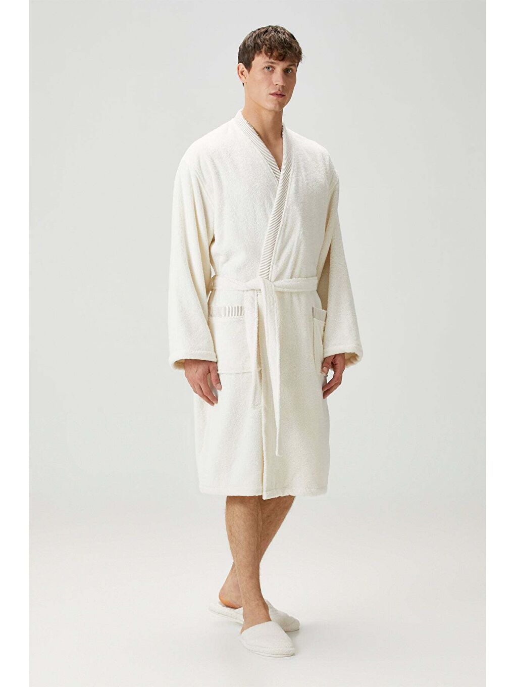 Marble %100 Pamuk Erkek Bornoz Ekru-1