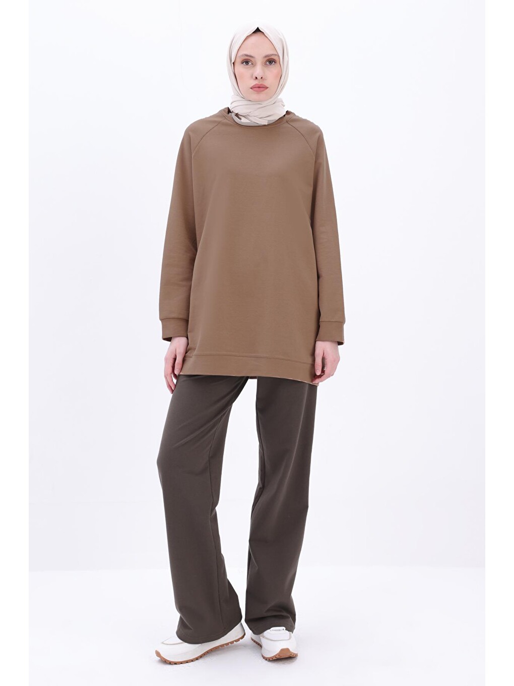 Bej Vizon Bisiklet Yaka Reglan Kol Sweatshirt-1