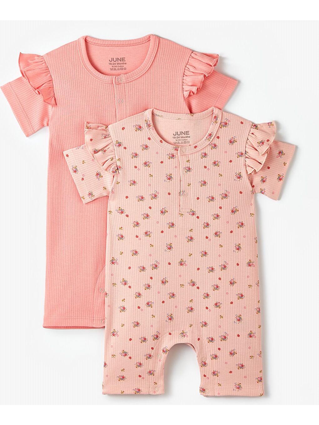 Pembe Kız Bebek Fırfırlı 2li Kısa Tulum