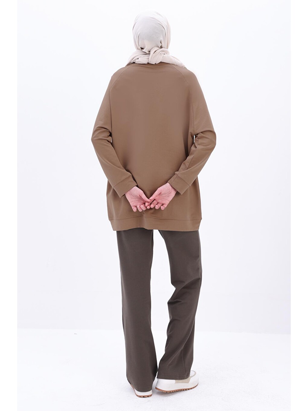 Bej Vizon Bisiklet Yaka Reglan Kol Sweatshirt-3