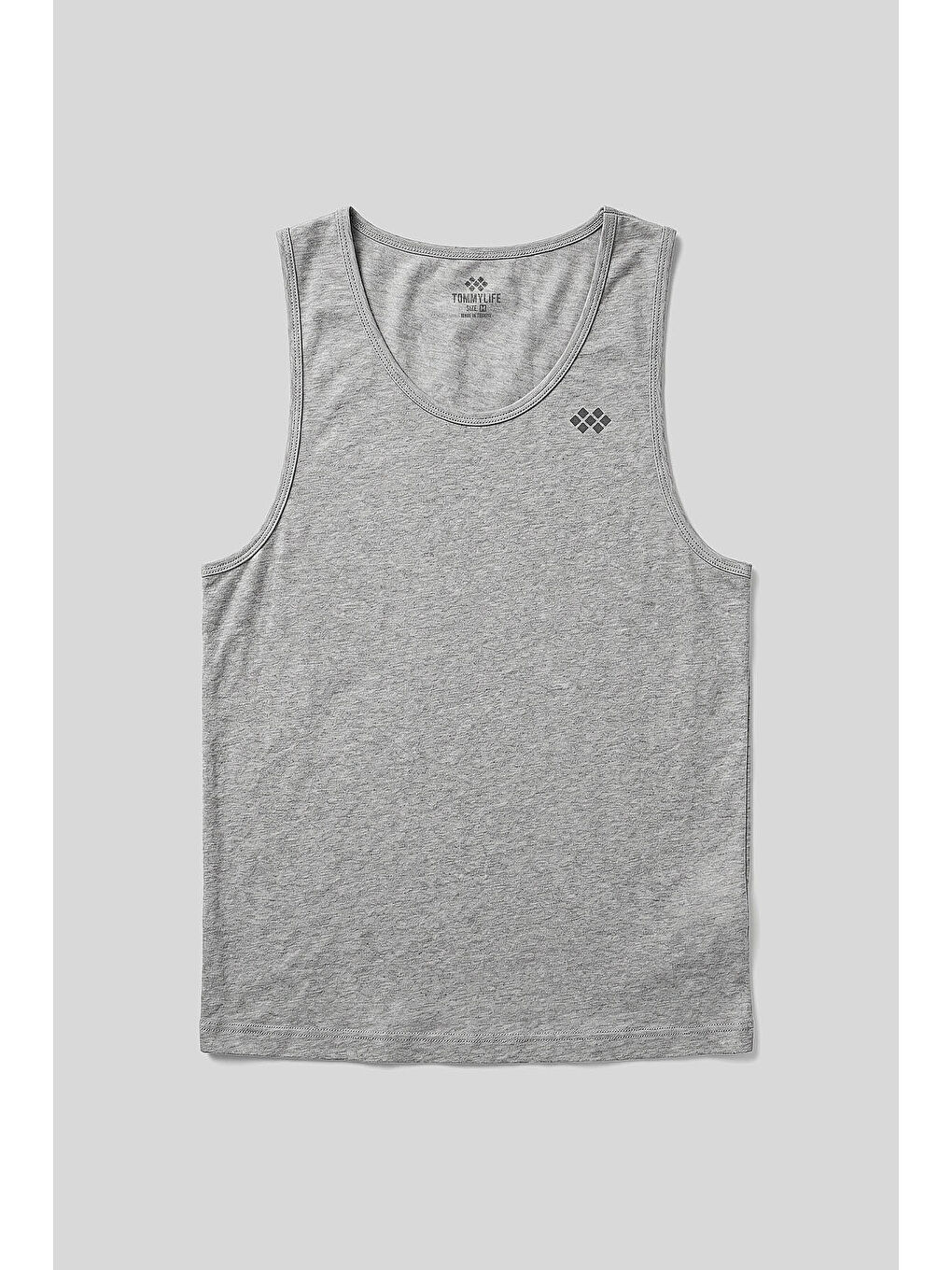 Gri Melanj Standart Kalıp Basic Spor Performans Kolsuz Erkek Atlet - 88503