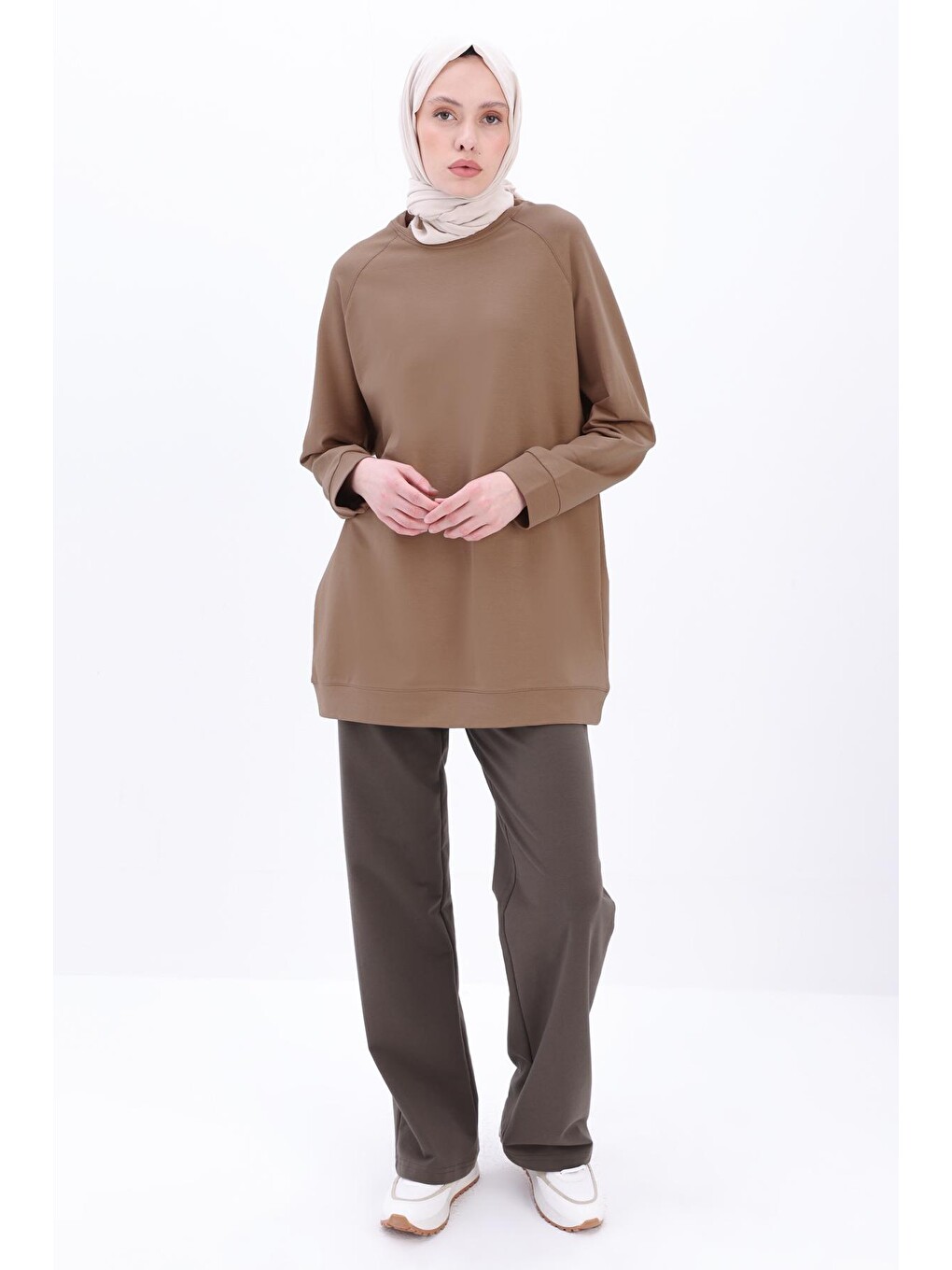 Bej Vizon Bisiklet Yaka Reglan Kol Sweatshirt-4