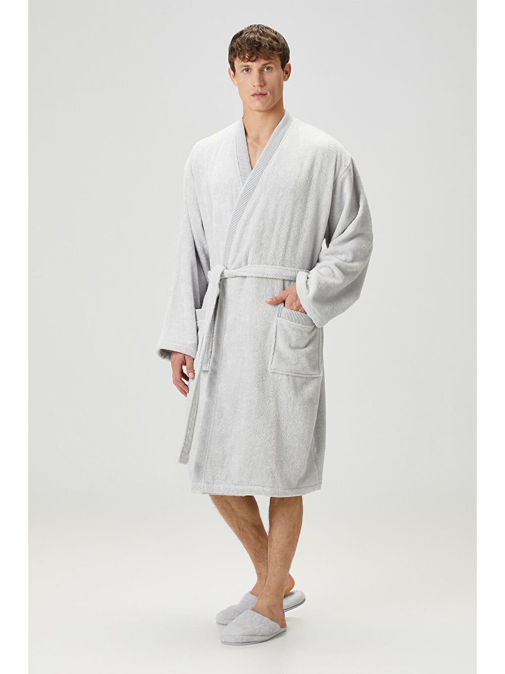 Marble %100 Pamuk Erkek Bornoz Gri-3