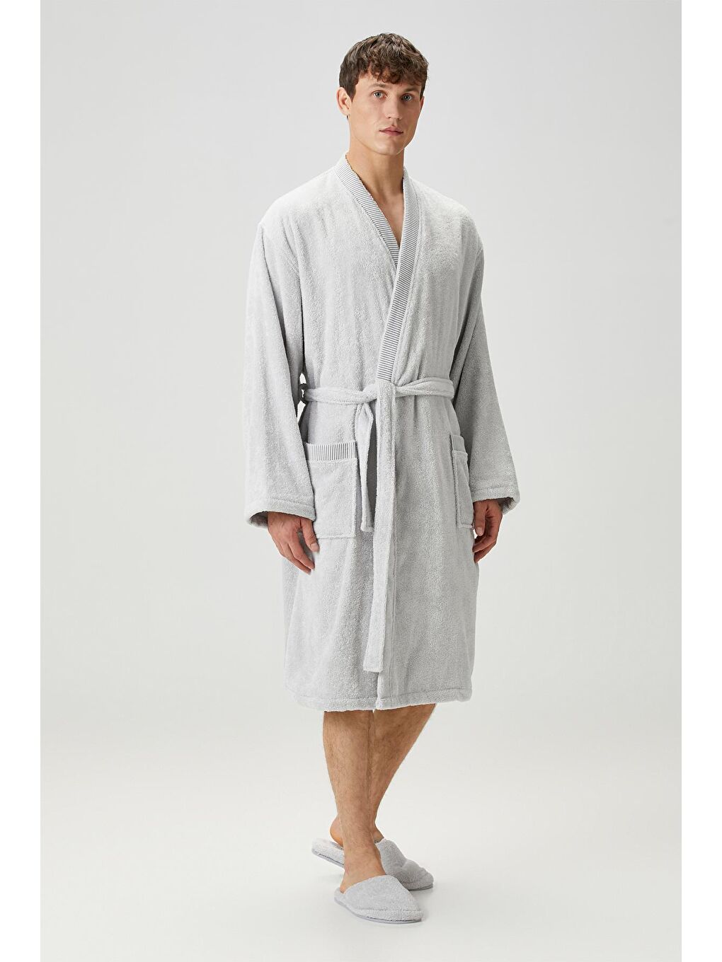 Marble %100 Pamuk Erkek Bornoz Gri-4