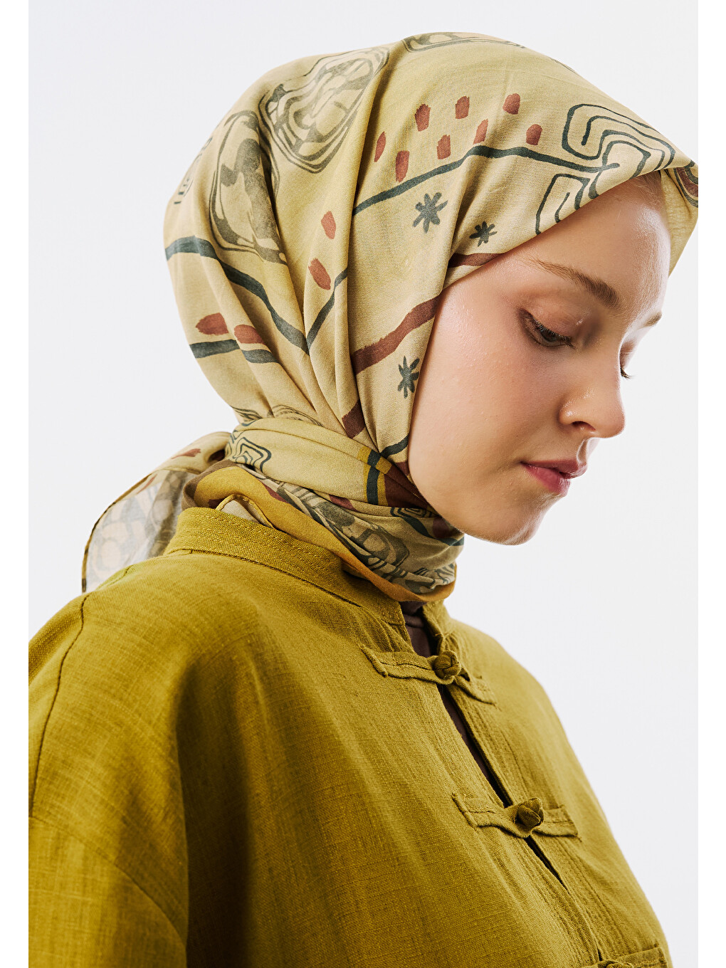 Kahverengi Abstract Harmony Desen Vual Eşarp Camel-2
