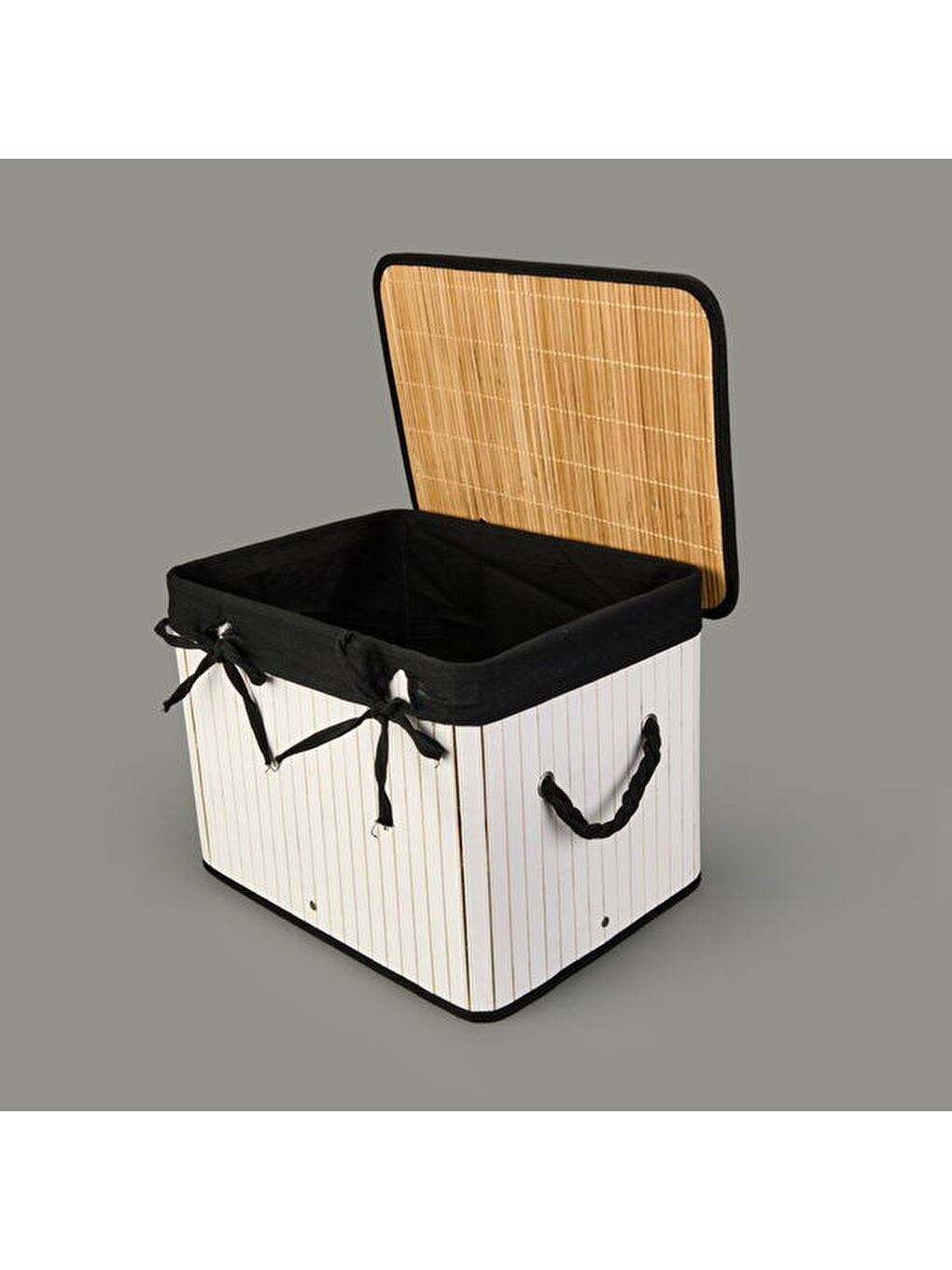 Çok Amaçlı Kapaklı Dekoratif Sepet - Beyaz / Siyah - 40x30x30 cm-1