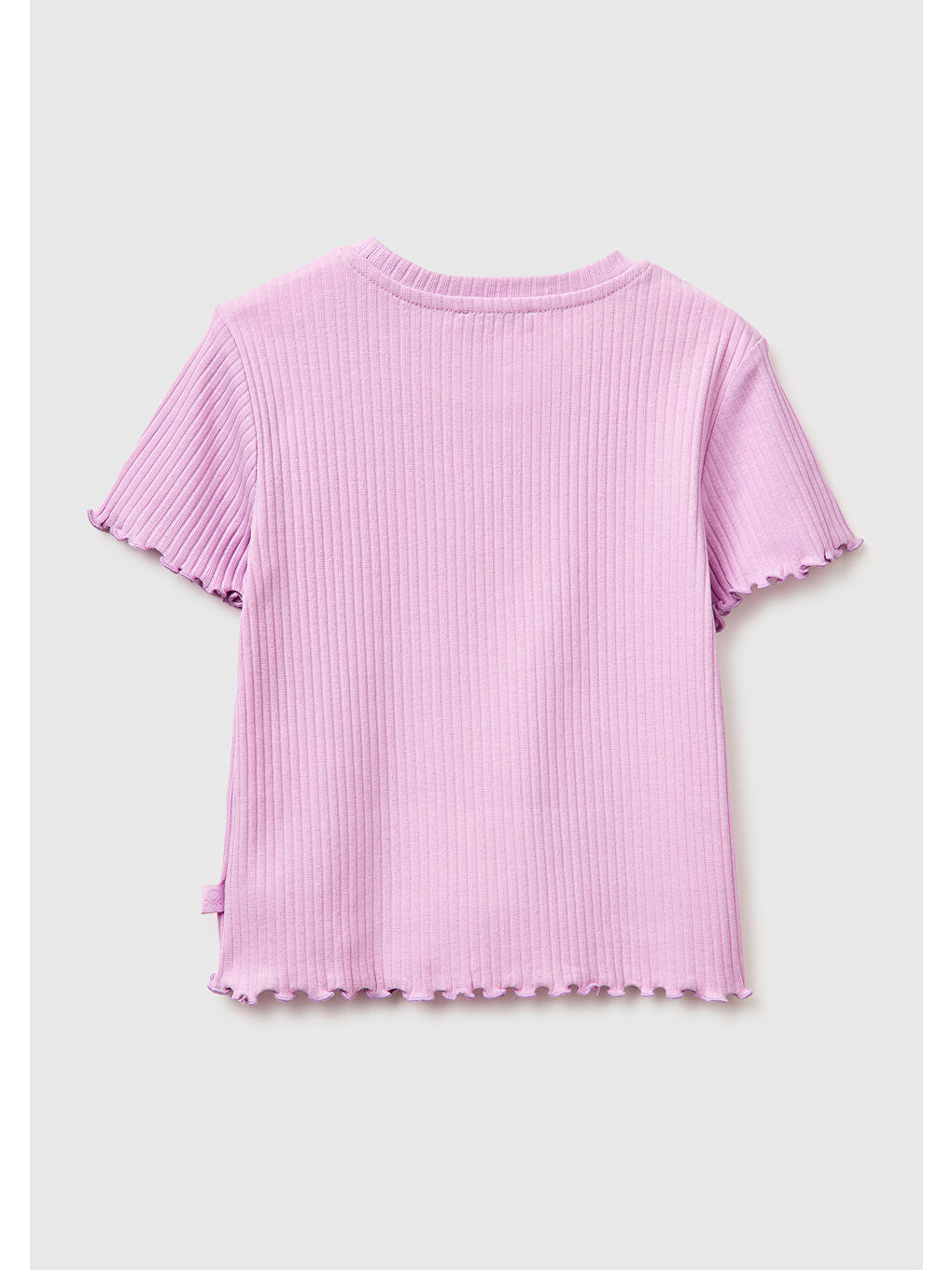 Kız Çocuk Pembe Etek Ucu Fırfırlı Bisiklet Yaka Kısa Kollu T-Shirt-1
