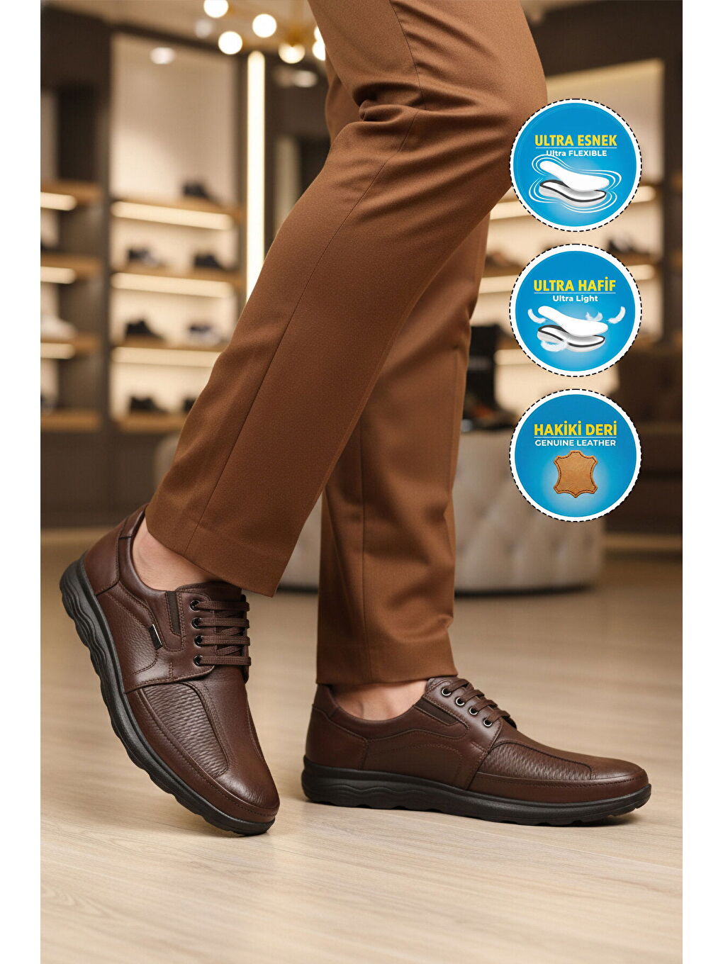 Kahverengi Premium Kahve Hakiki Deri Anatomik Erkek Casual Ayakkabı 506 M-2