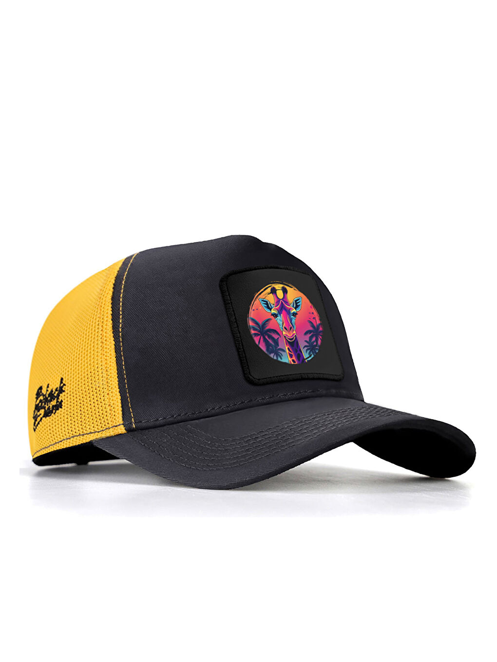 BlackBörk Gri V1 Trucker Zürafa - 2 Kod Logolu Unisex Koyu Antrasit - Sarı Şapka (CAP)