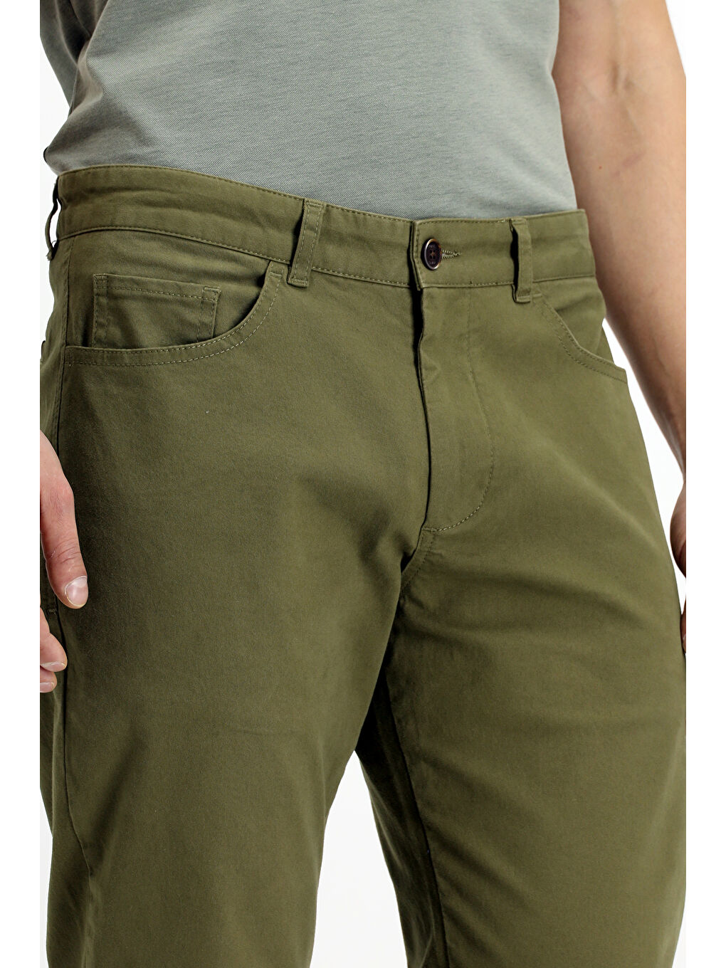 Haki Regular Fit Elastanlı Kanvas / Chino Pantolon-3