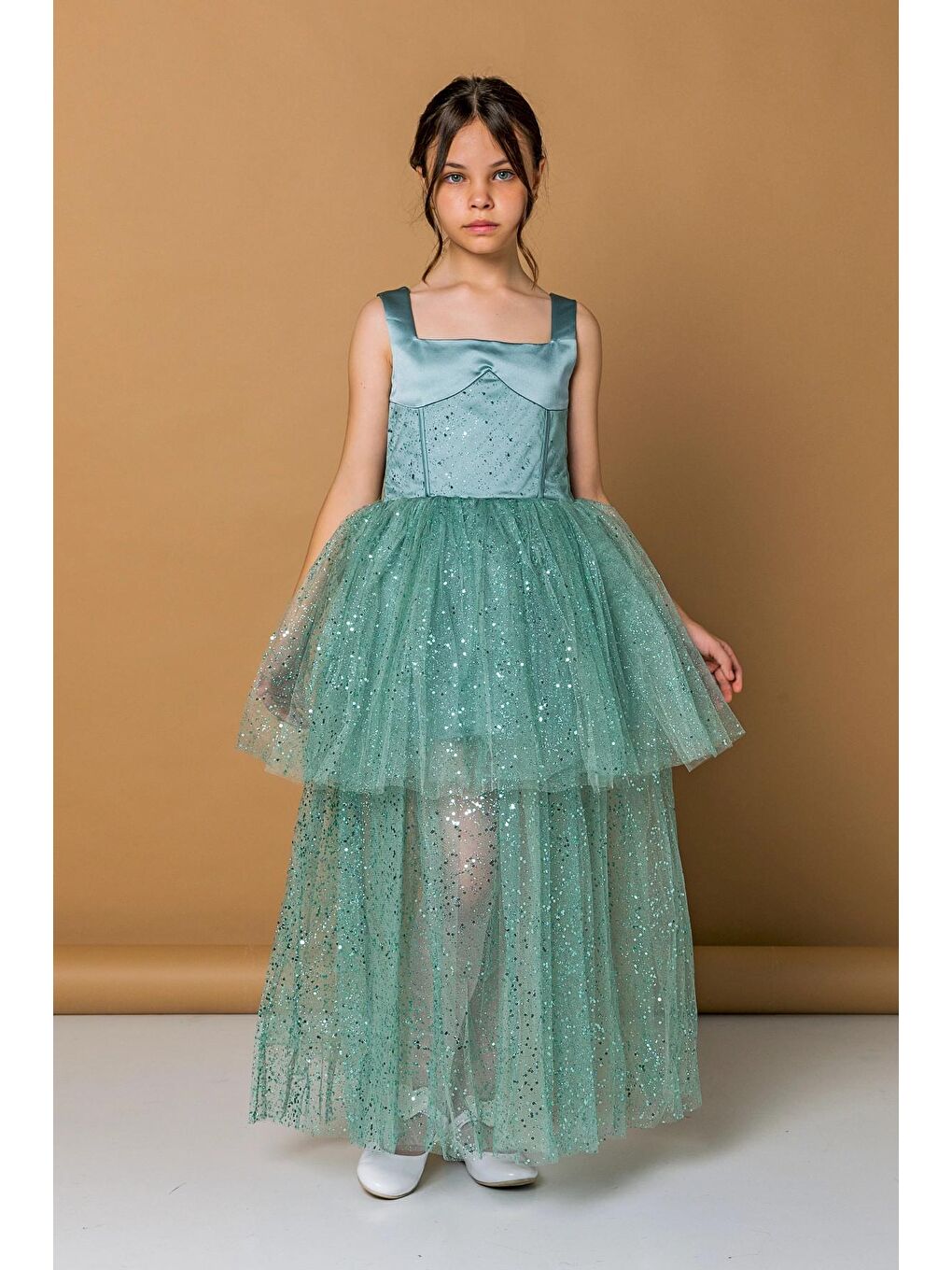 Yeşil Simli Tüylü Abiye 2276