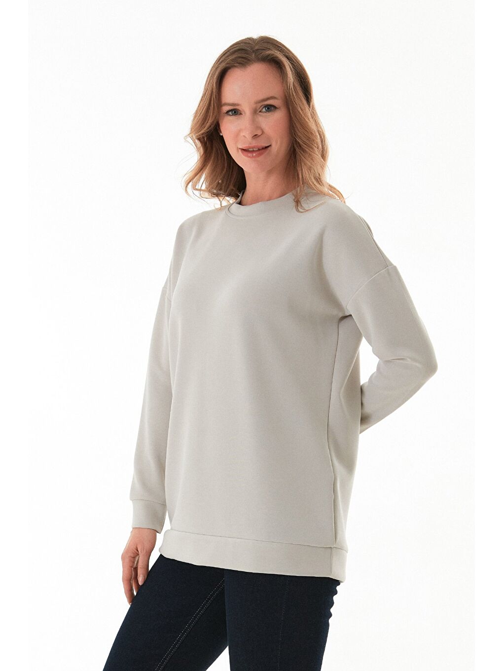 Bej Basic Bisiklet Yaka Modal Tunik